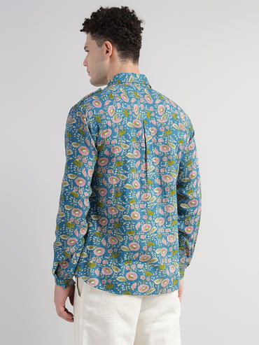 Porsorte Men's BluePrinted Full Sleeve Casual Cotton Shirt