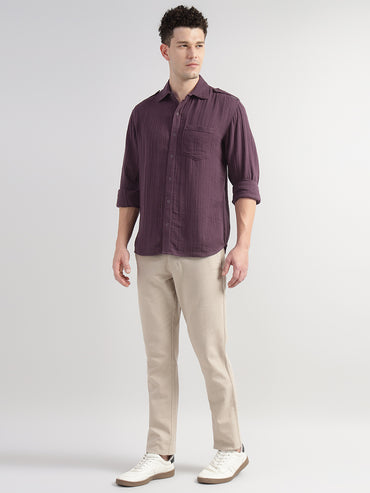 Porsorte Men Solid Cotton Casual Shirt – Wine - Regular Fit