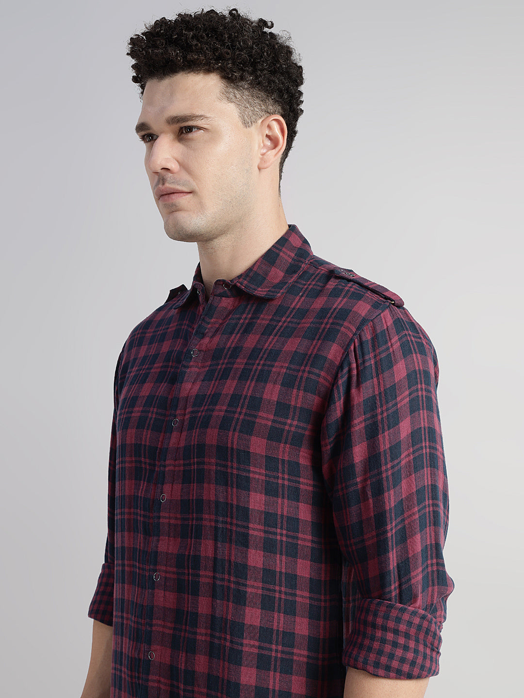 Porsorte Men’s Checked Cotton Casual Regular Fit Shirt – Maroon & Black