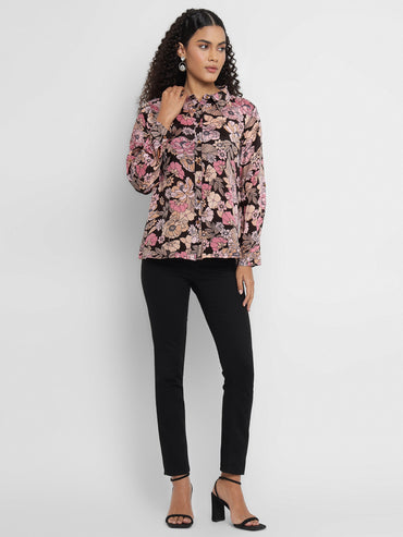 Porsorte Women’s Pink Floral Printed Shantoon Full Sleeves, Button-Down Shirt