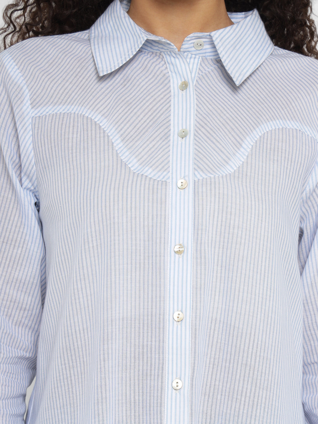 Porsorte Women’s Cotton Striped Full Sleeves, Button-Down Shirt