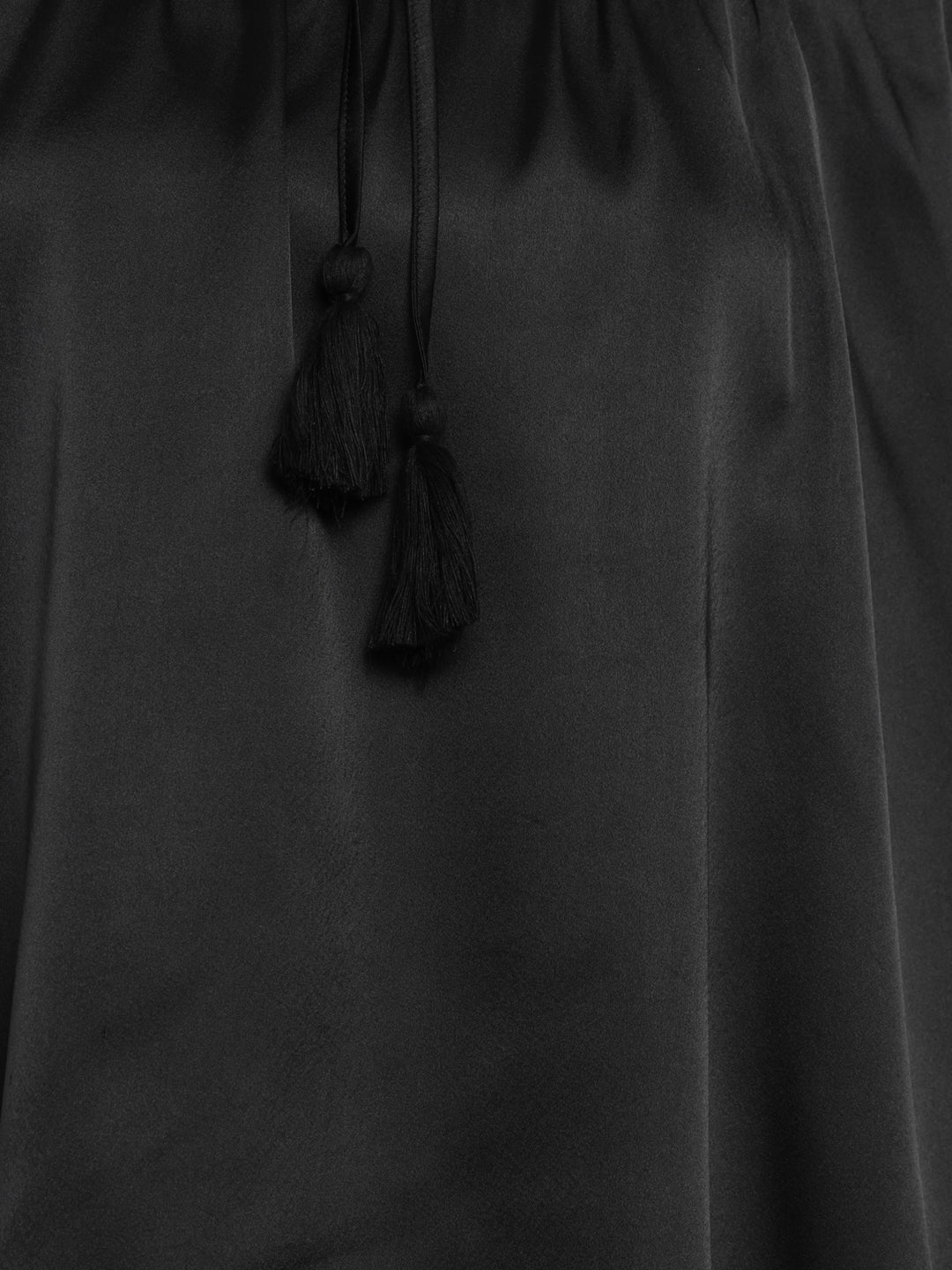 Porsorte Black Satin Tie-Neck Yoke Long-Sleeve Top for Party & Evening Wear