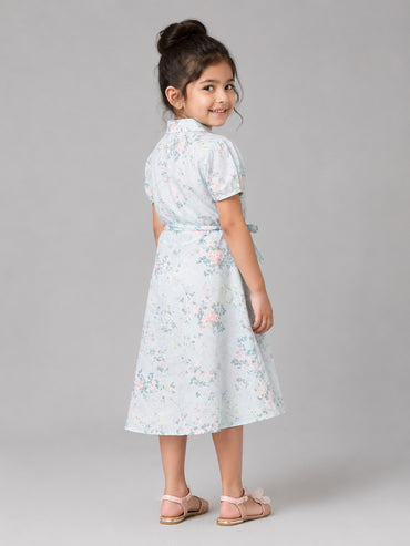 Hoop Hippo Light Green Floral Printed Sushi Voile Formal Dress