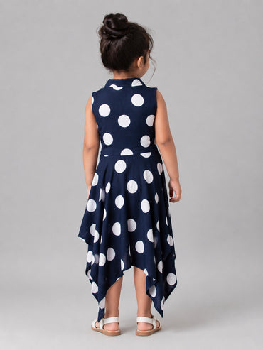 Hoop Hippo Navy White Polka Dot Rayon Shirt Dress