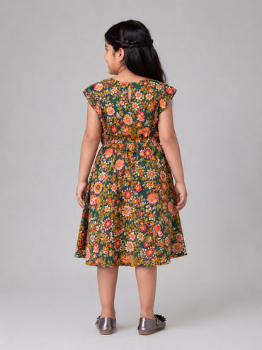 Hoop Hippo Kids Girls Multicolor Floral Printed Fit & Flare Dress