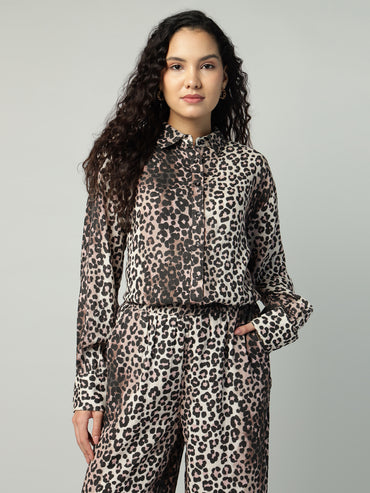Porsorte Women Animal Printed Cotton Co-Ord Set - Oversized Shirt and Pant