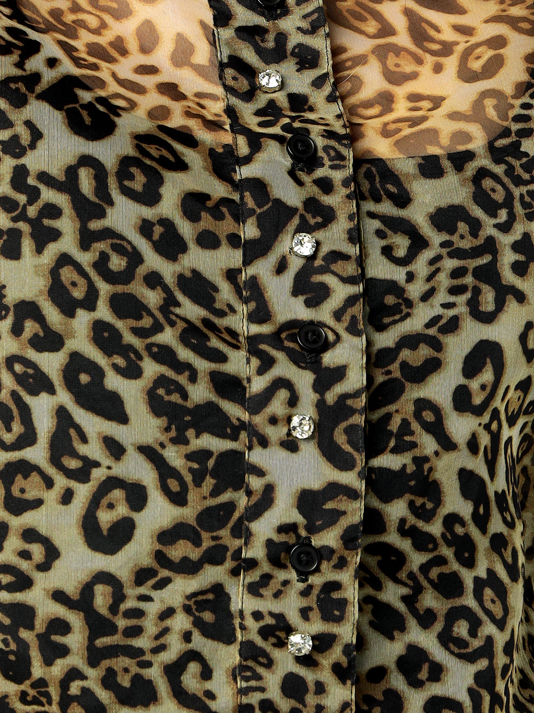 Porsorte Womens Organza Cheetah Print Button Down Shirt (No Inner)