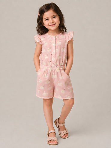 Hoop Hippo Flamingo Front Button Playsuit
