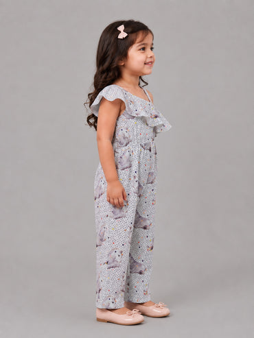 Hoop Hippo Kids Printed Multi One Shoulder Cotton Jumpsuit