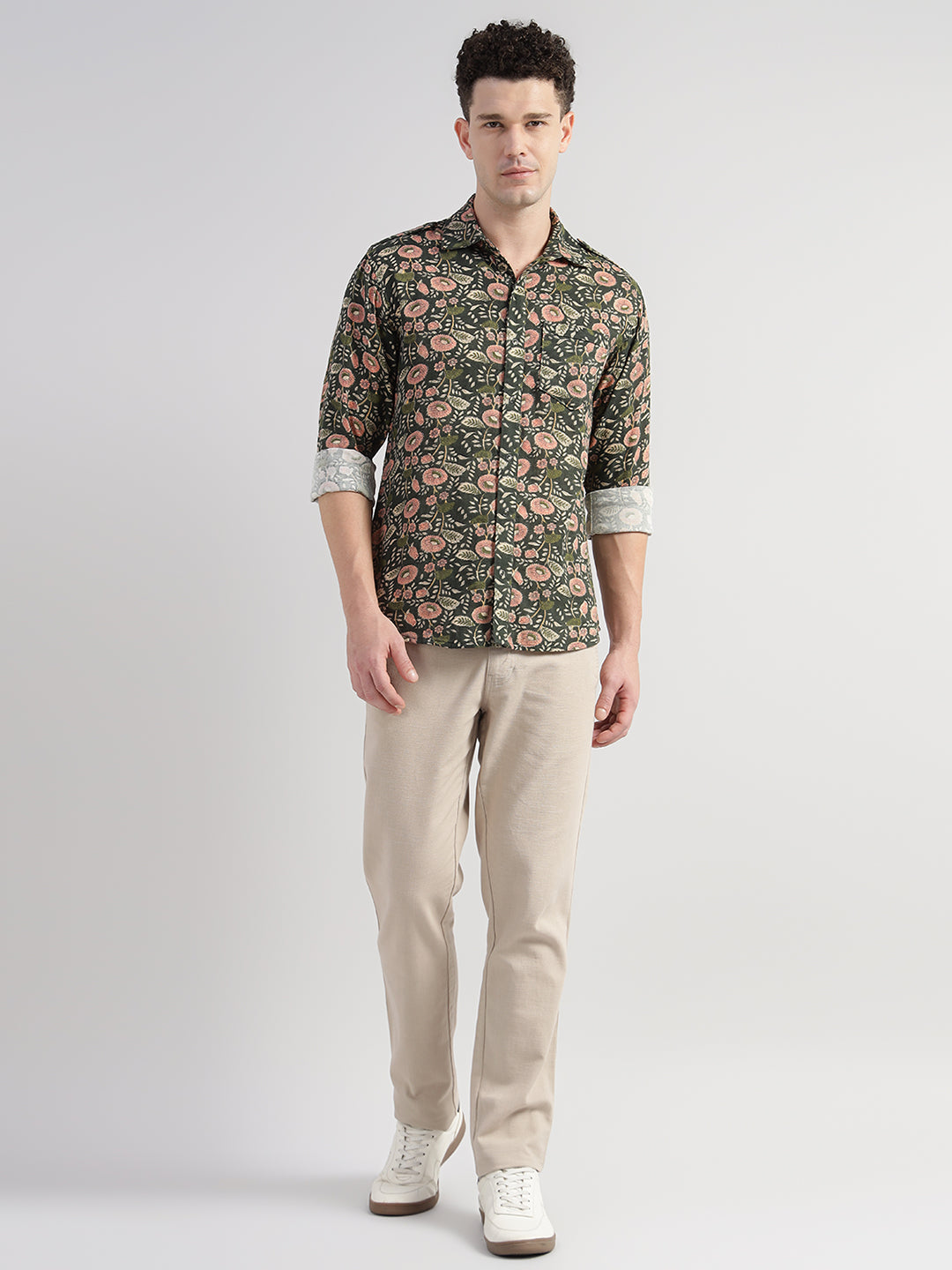 Porsorte Men's Green Printed Full Sleeve Casual Cotton Shirt