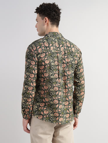Porsorte Men's Green Printed Full Sleeve Casual Cotton Shirt