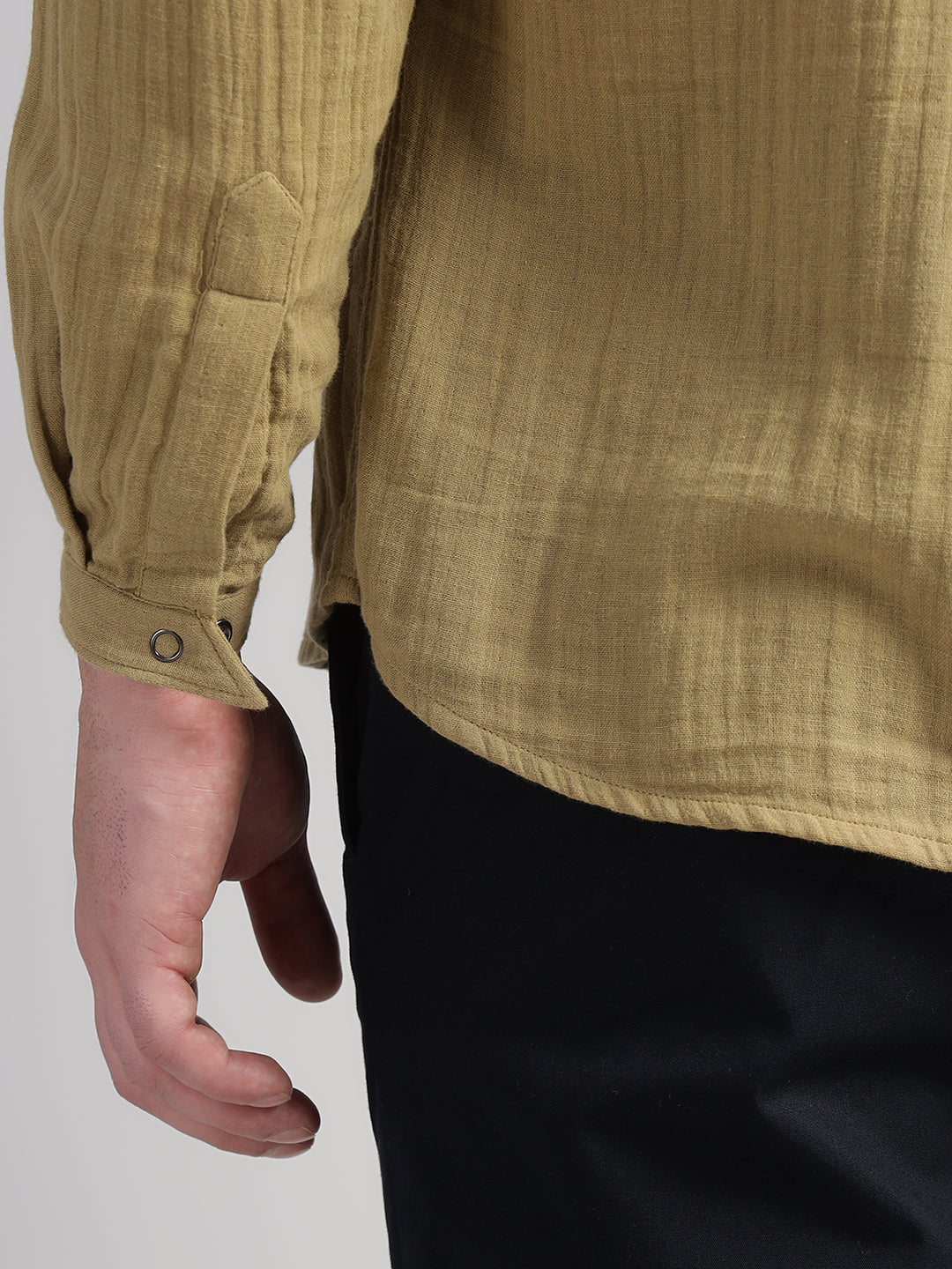 Porsorte Men’s Solid Olive Khaki Cotton Casual Regular Fit Shirt