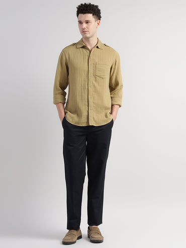 Porsorte Men’s Solid Olive Mustard Cotton Casual Shirt - Regular Fit