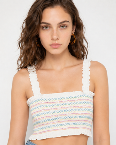 Porsorte Womens Smocked Cotton Gauze Crop Top