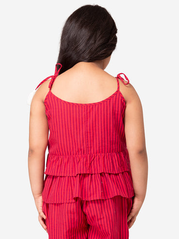 Hoop Hippo Maroon Spagetti Tassels Cotton Dyed Tie Up Top