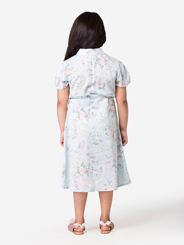 Hoop Hippo Light Green Floral Printed Sushi Voile Formal Dress