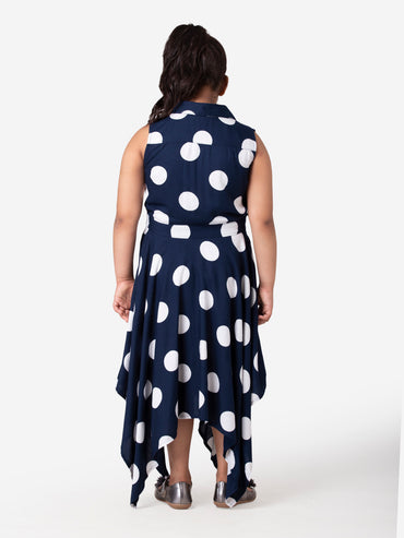 Hoop Hippo Navy White Polka Dot Rayon Shirt Dress