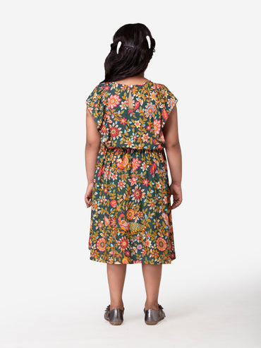 Hoop Hippo Kids Girls Multicolor Floral Printed Fit & Flare Dress