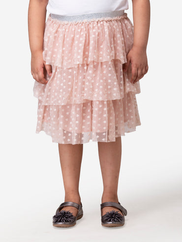 Hoop Hippo Peach Gold Polka Dot Cotton Voile Lace Layered Skirt