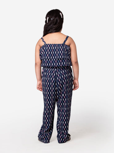 Hoop Hippo Blue Micro Print Tie Up Jumpsuit