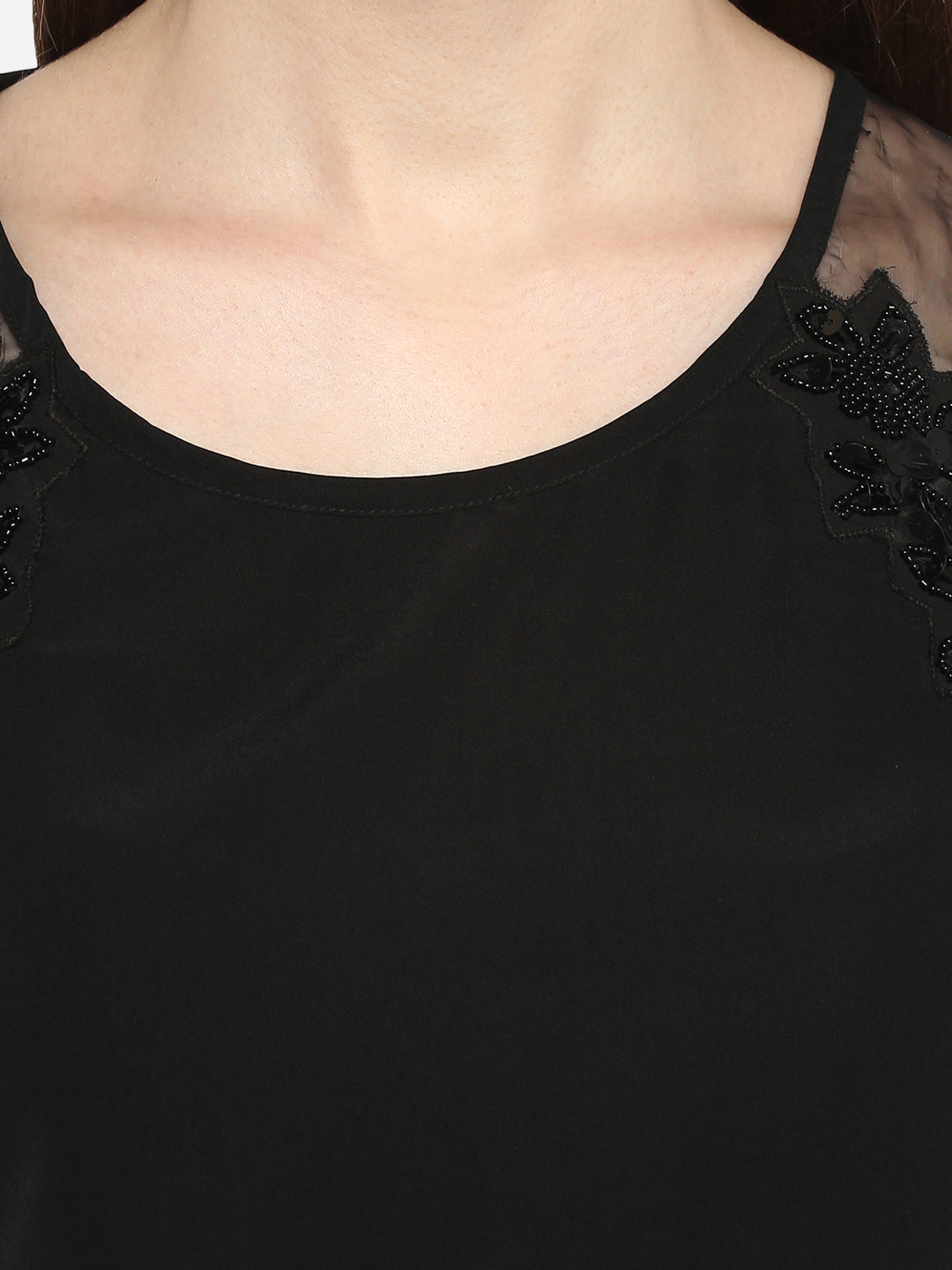 Women's Polyester Sequins Black Party Top
