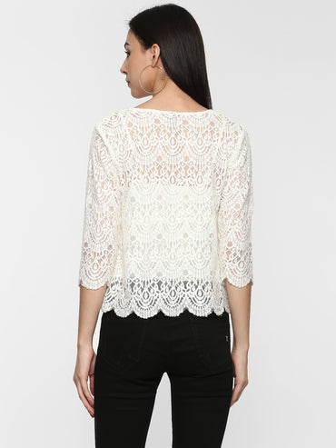 Porsorte Women White Net Lace Sheer Top