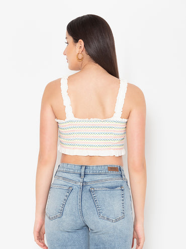 Porsorte Womens Smocked Cotton Gauze Crop Top