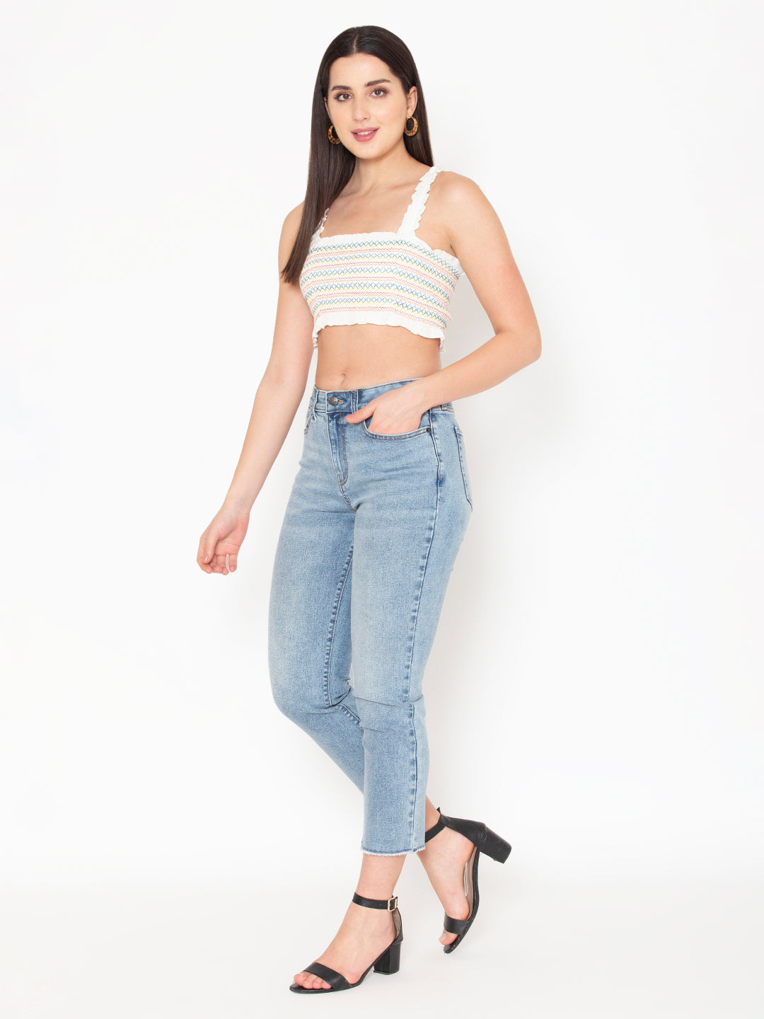 Porsorte Womens Smocked Cotton Gauze Crop Top