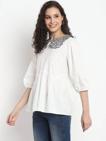 Porsorte Womens White Solid Formal Top