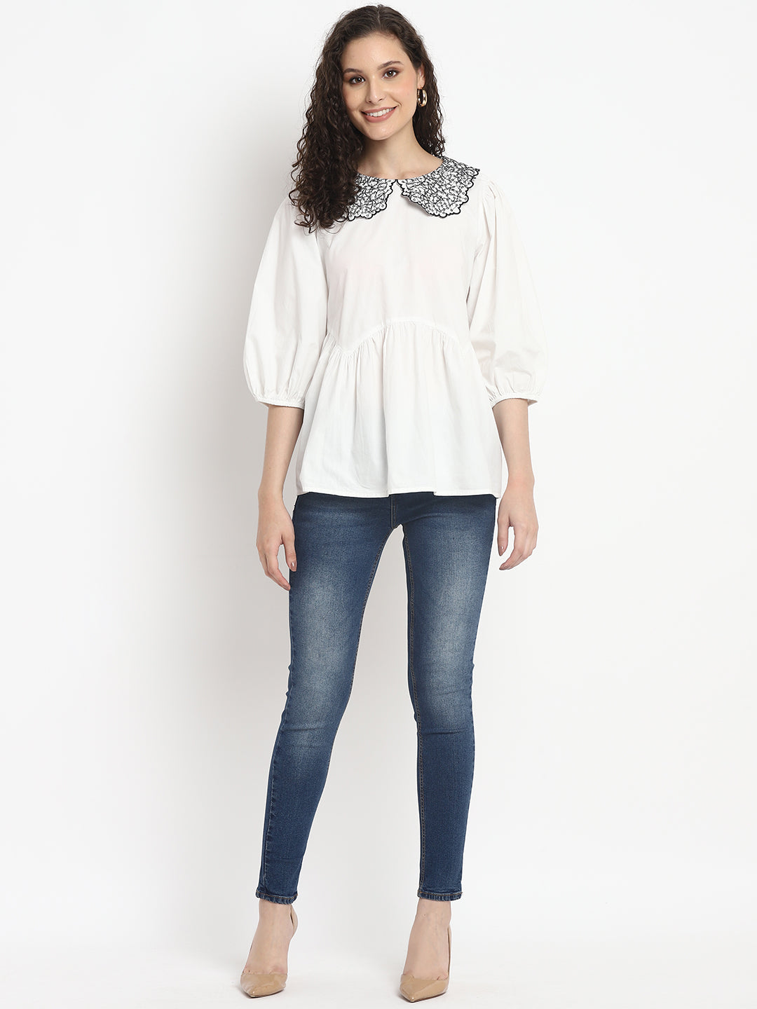 Porsorte Womens White Solid Formal Top