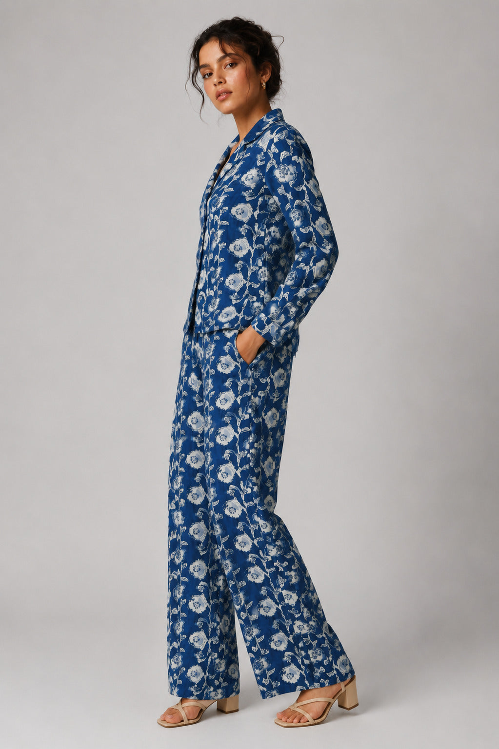 Porsorte Women Blue Floral Printed Cotton Co-Ord Set