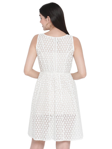 Porsorte White Crochet Lace A-Line Midi Dress — Timeless Boho Elegance