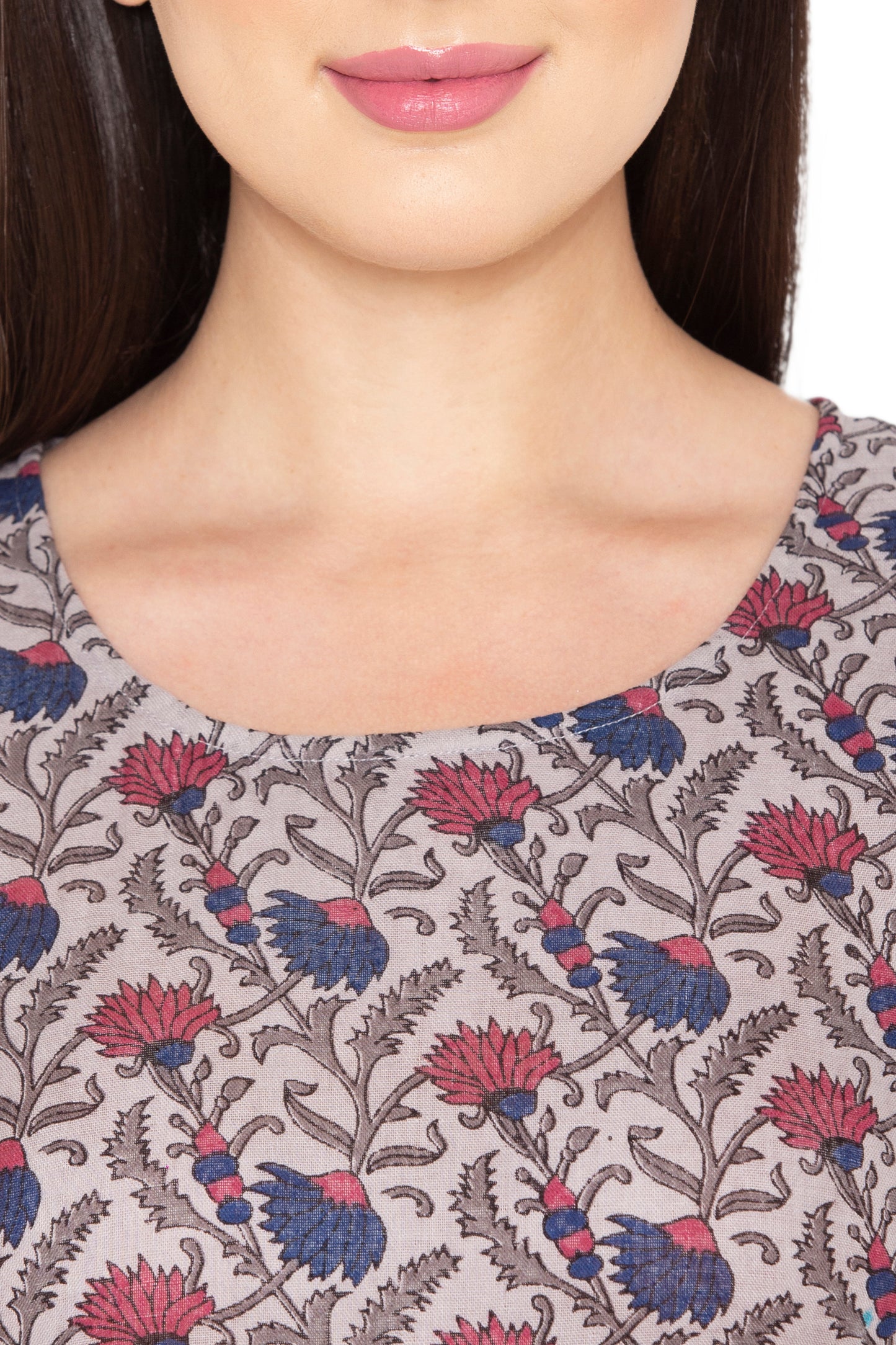 Porsorte Womens Grey Cotton Printed Flared Dress