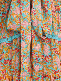Porsorte Womens Rayon Orange Ditsy Print Multi Layered Casual Dress