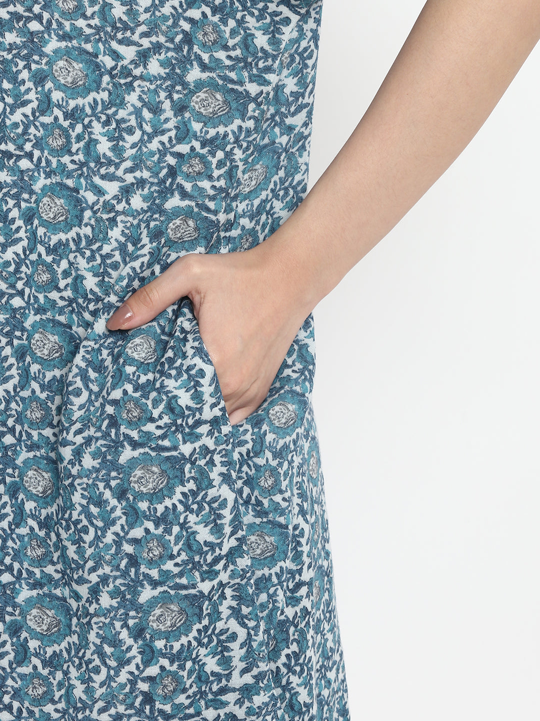 Porsorte Womens Ditsy Print Loose Fit Light Blue Shirt Dress