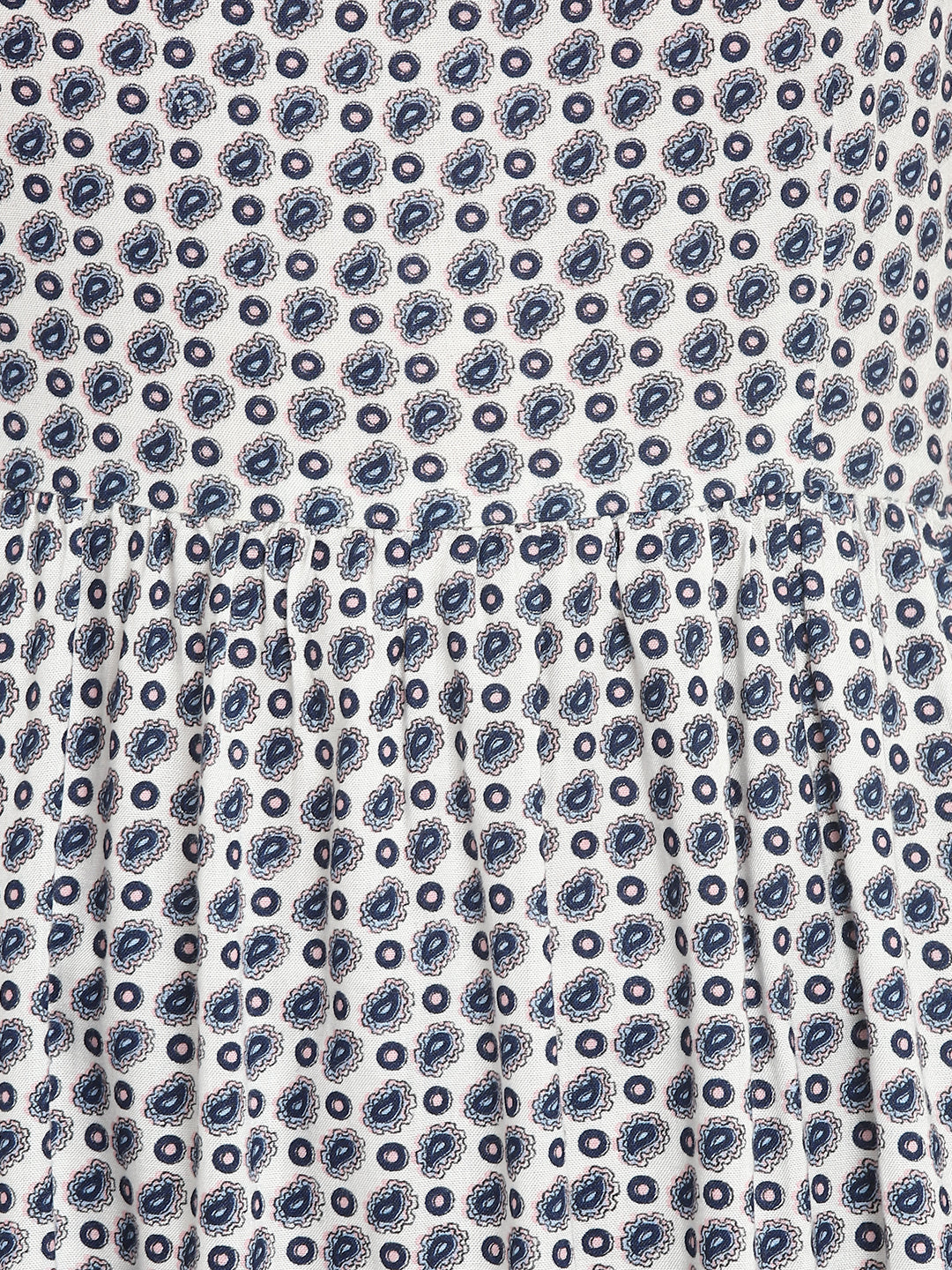 Porsorte Womens Ditsy Print White Blue Knee length Flap Sleeve Dress