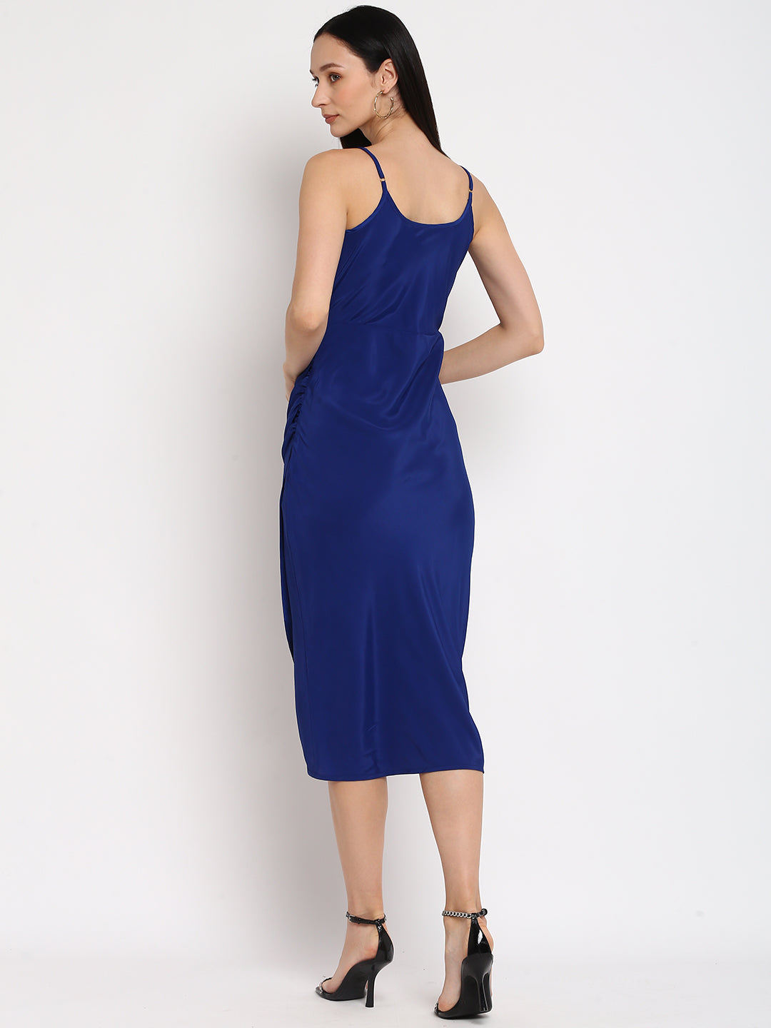 Porsorte Womens Partywear Cowl Neck Blue Midi Dress