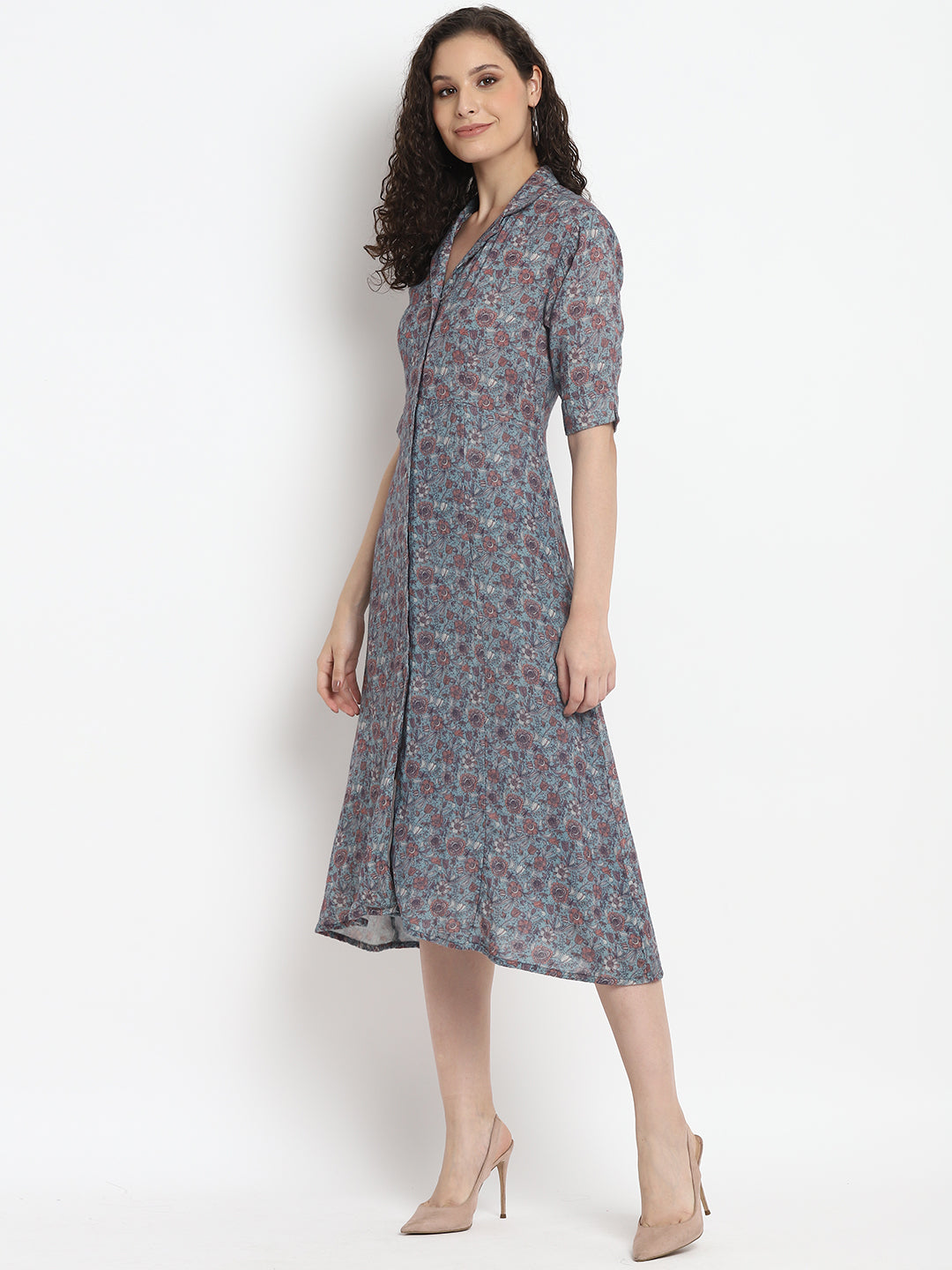 Porsorte Womens Ditsy Print Loose Fit Grey Shirt Dress