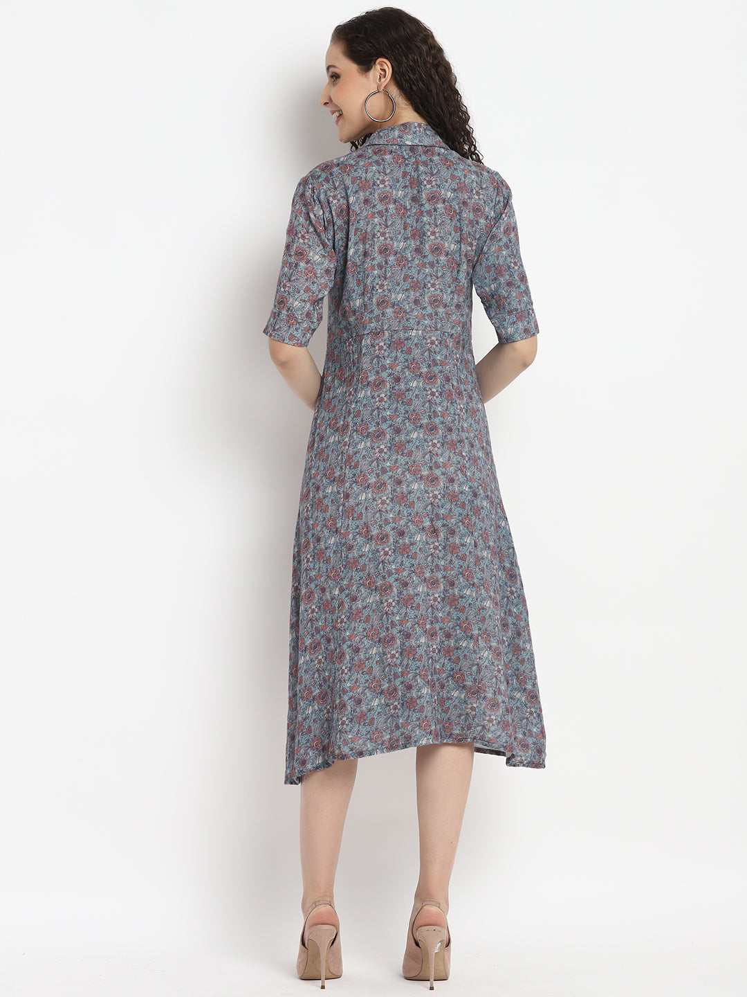 Porsorte Womens Ditsy Print Loose Fit Grey Shirt Dress