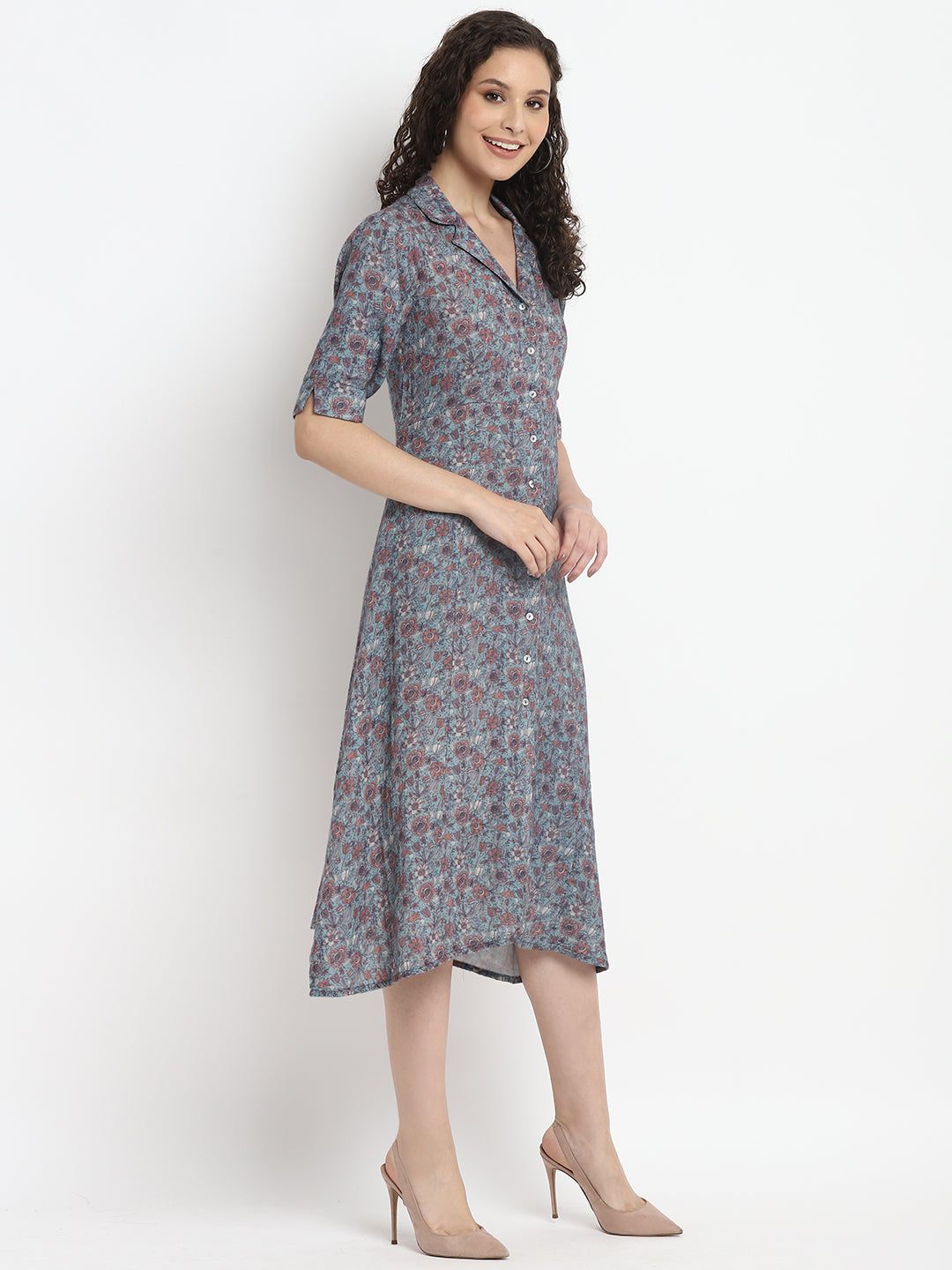 Porsorte Womens Ditsy Print Loose Fit Grey Shirt Dress