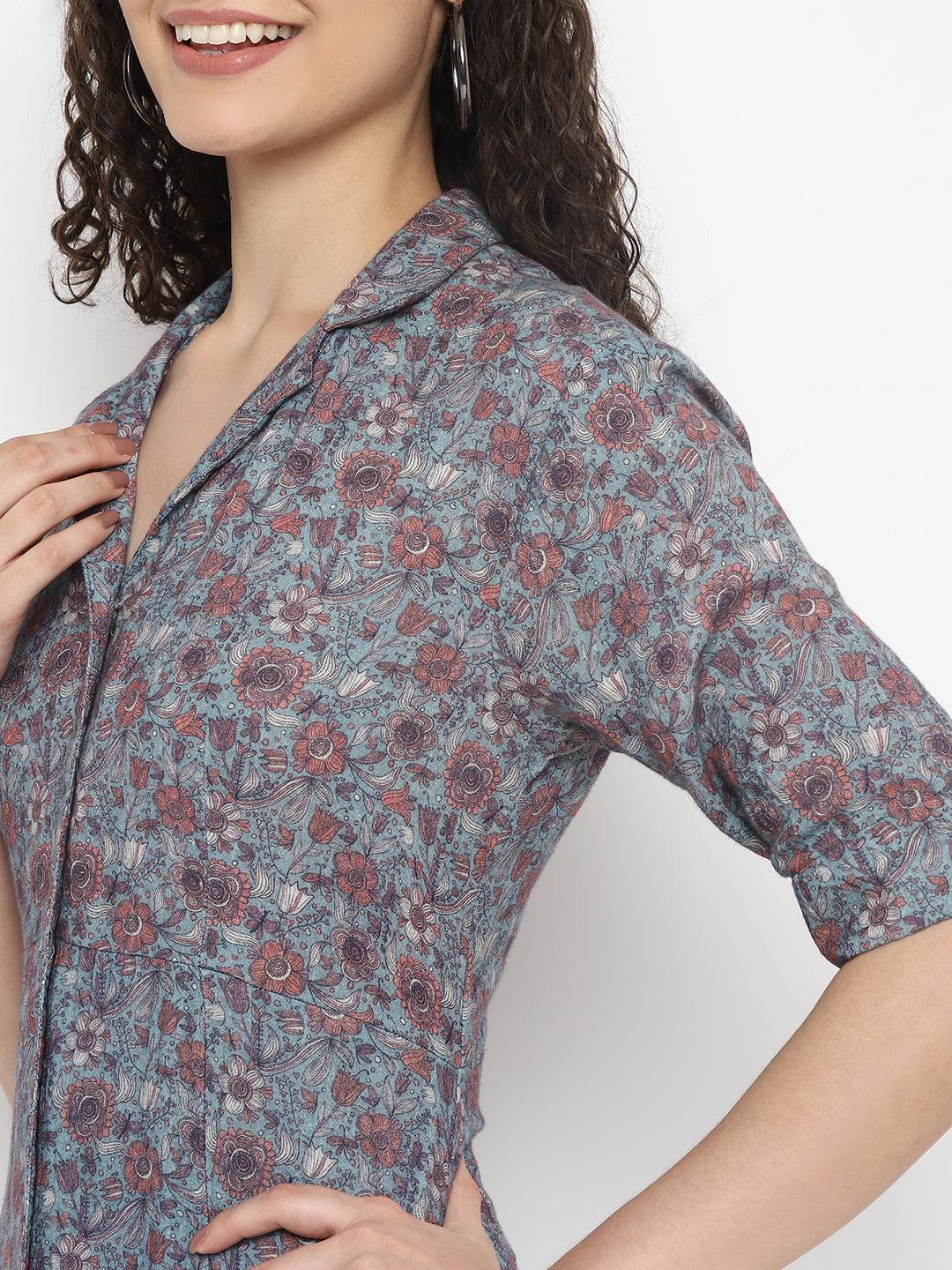 Porsorte Womens Ditsy Print Loose Fit Grey Shirt Dress