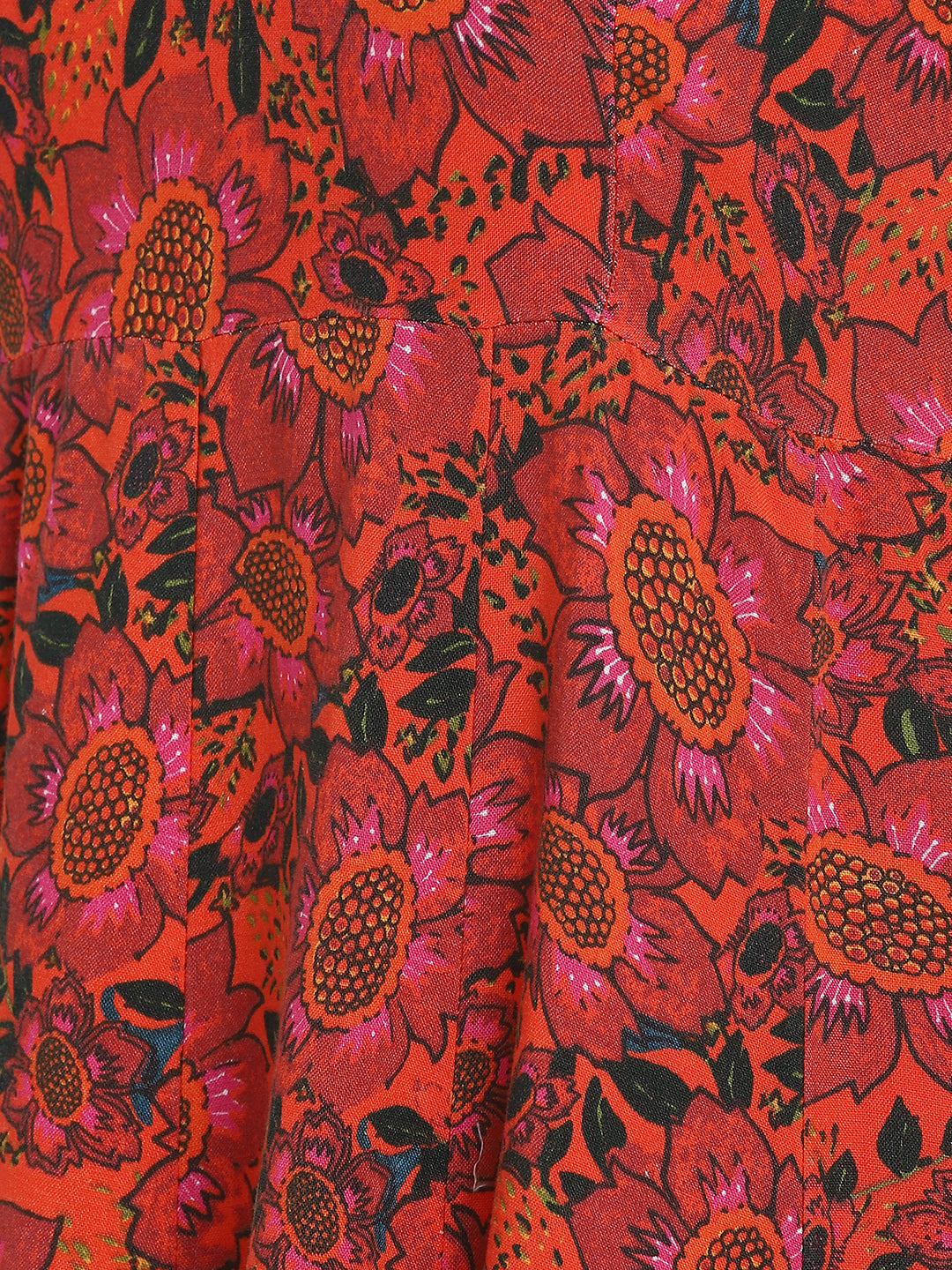 Porsorte Womens Floral Print Orange Puff Sleeve Midi Dress
