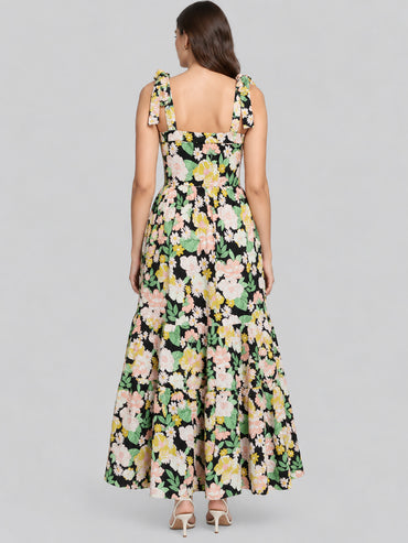 Women Floral Printed Spaghetti Strap Tiered Maxi Dress