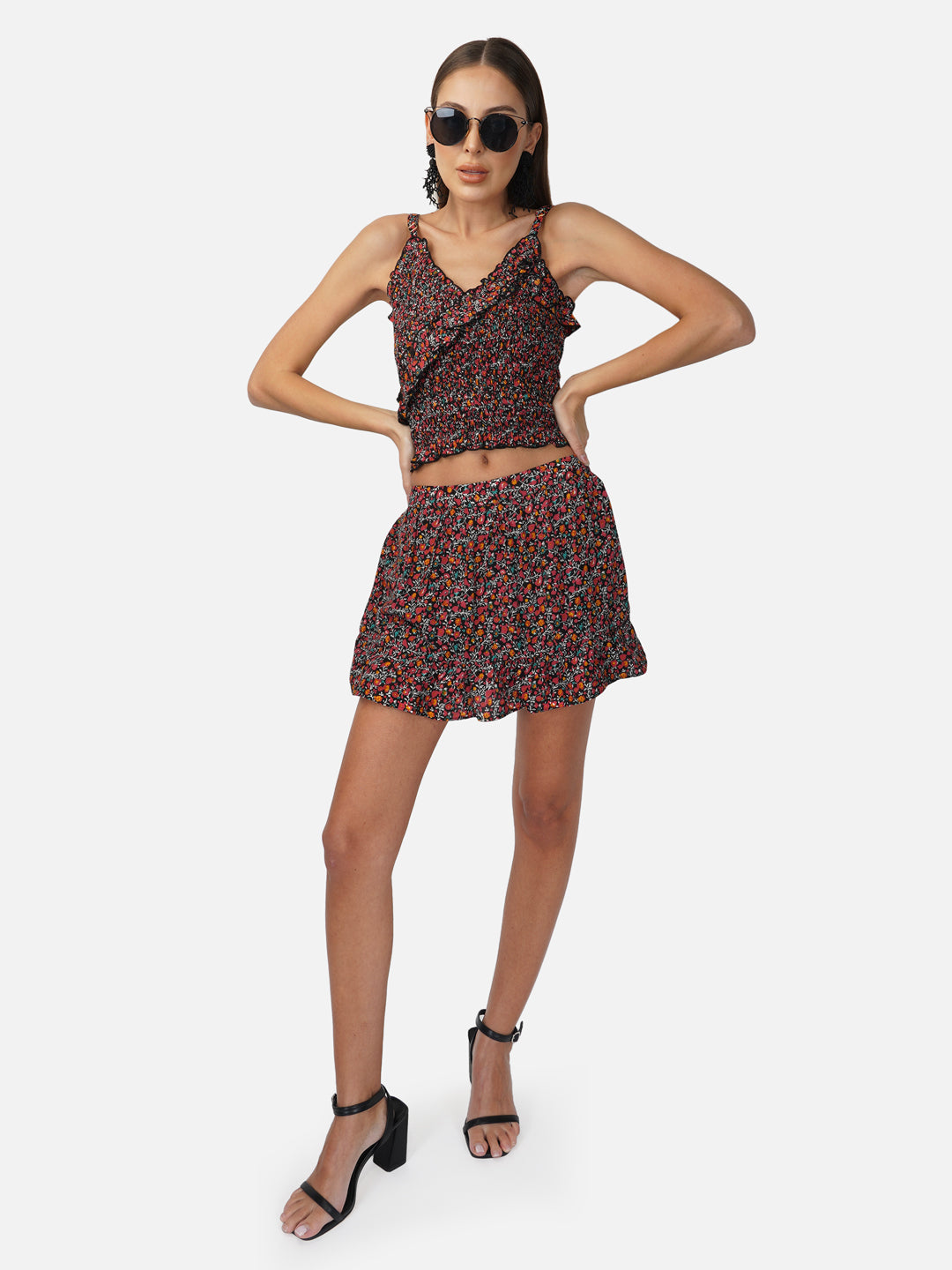 Porsorte Womens Rayon Red Ditsy Print Kansai Casual Skirt