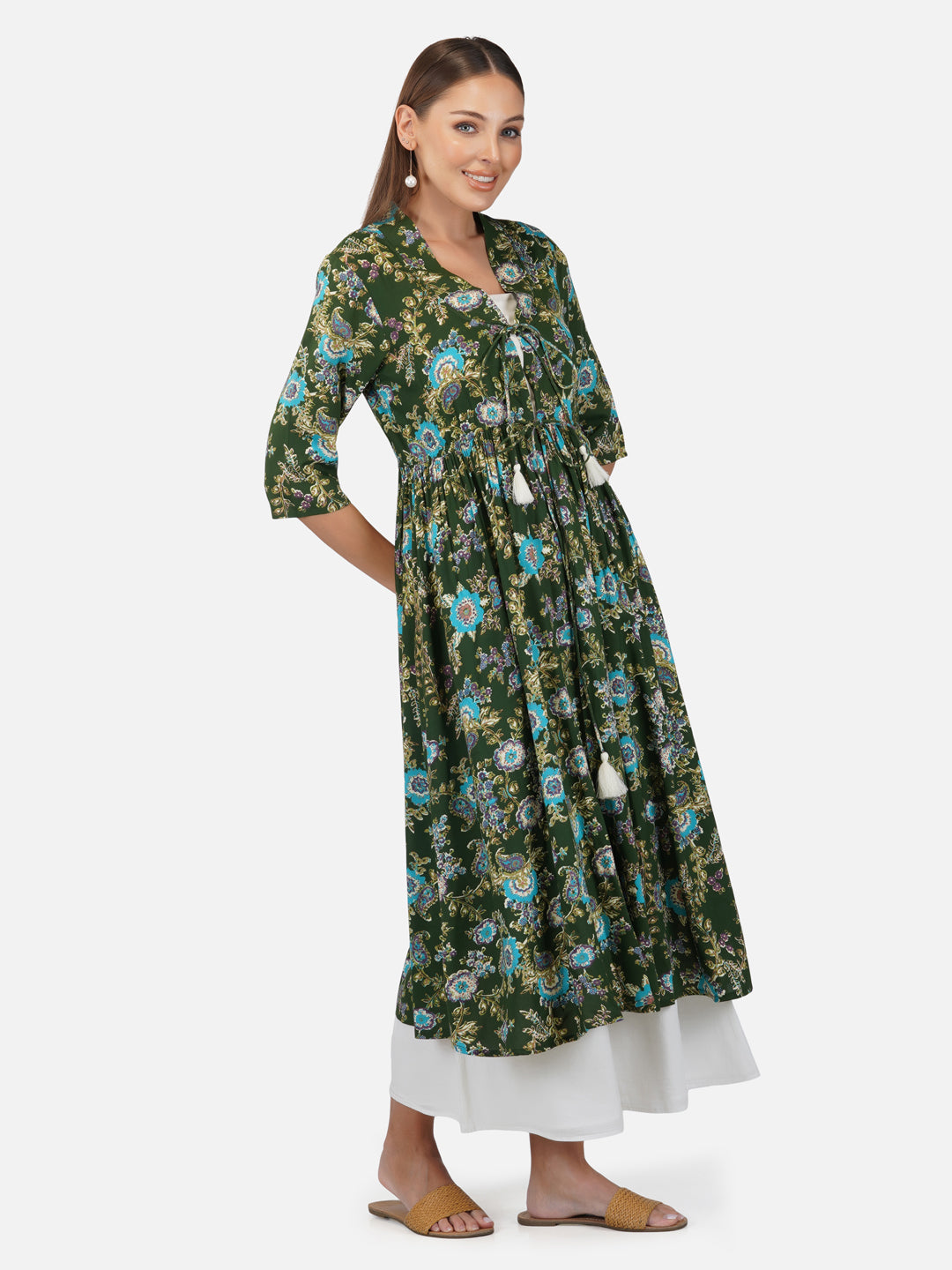 Porsorte Womens Tropical Green Printed Long Shrug