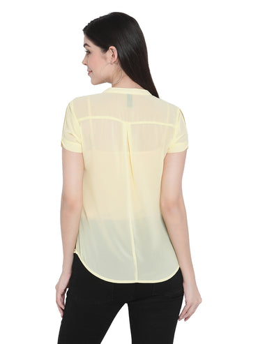 Porsorte Womens Yellow Georgette Short Sleeve Shirt Top