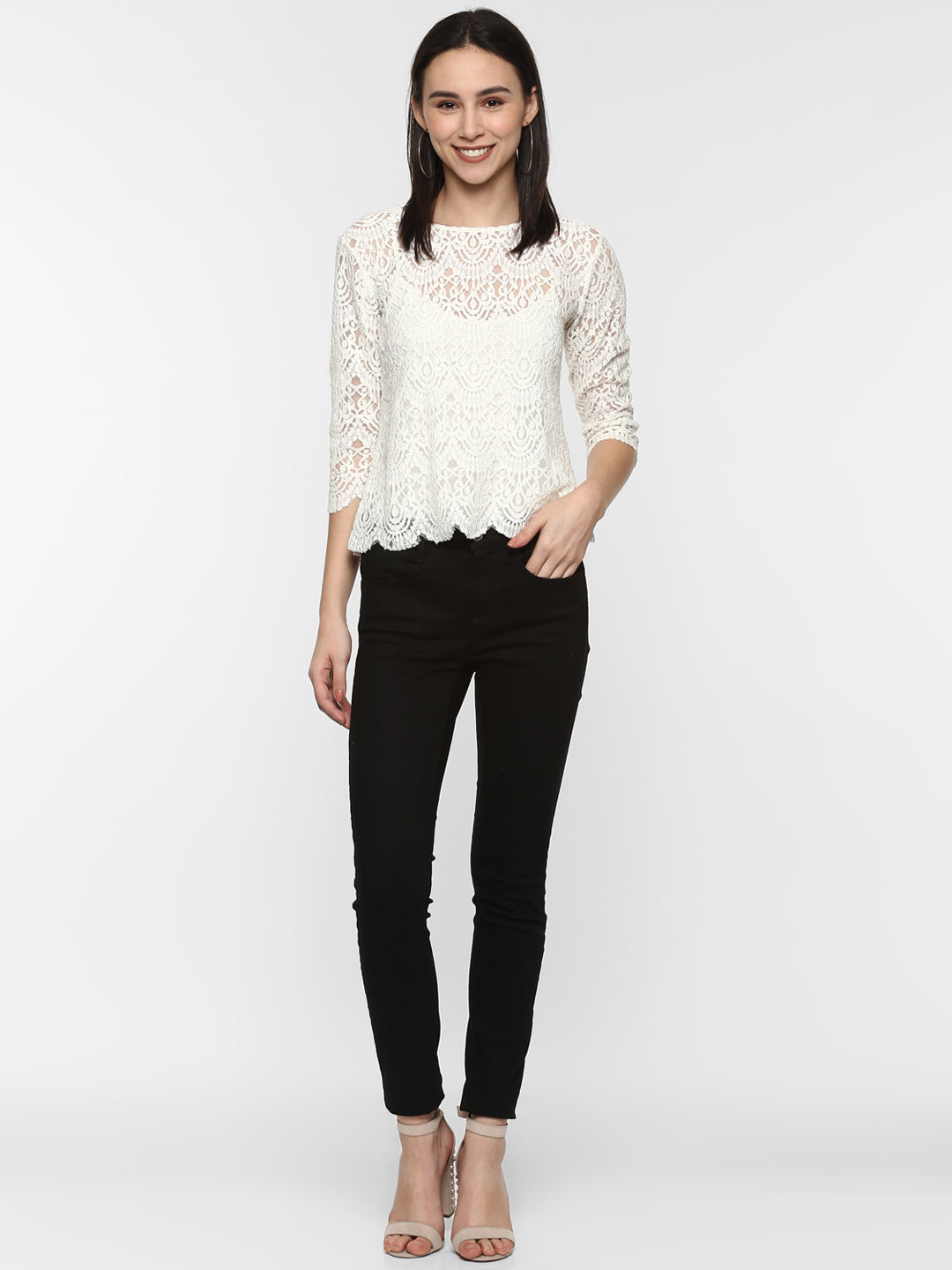 Porsorte Women White Net Crochet Lace Top