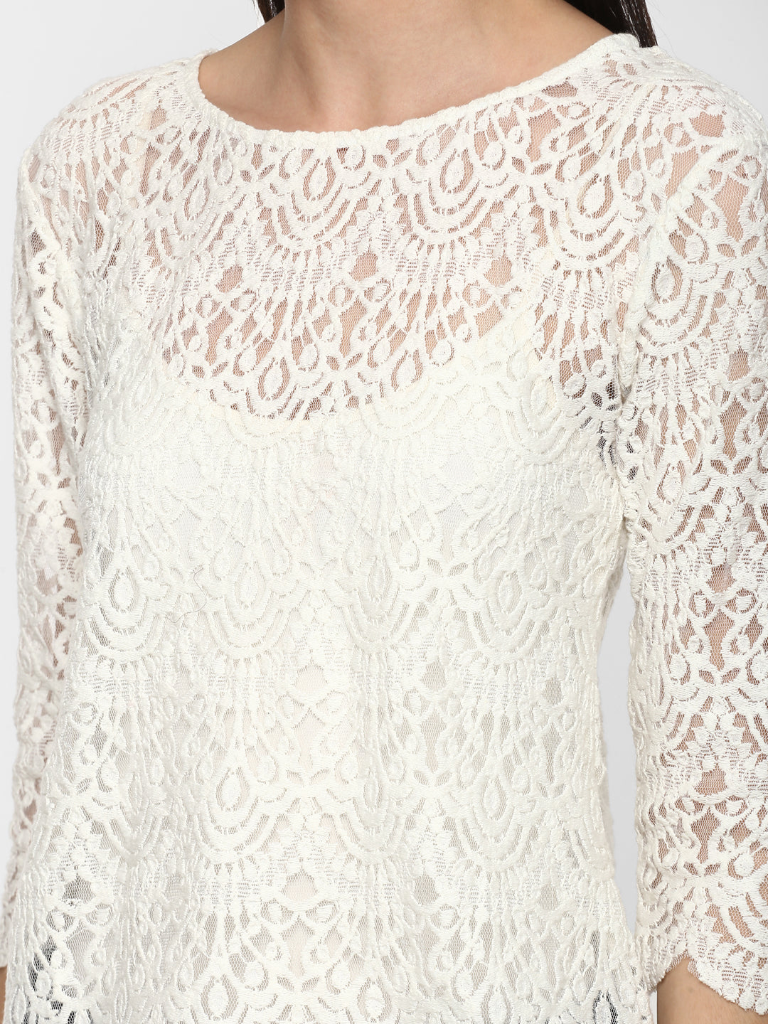 Porsorte Women White Net Crochet Lace Top