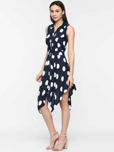 Porsorte Women Polka Dot Viscose A-line High Low Dress