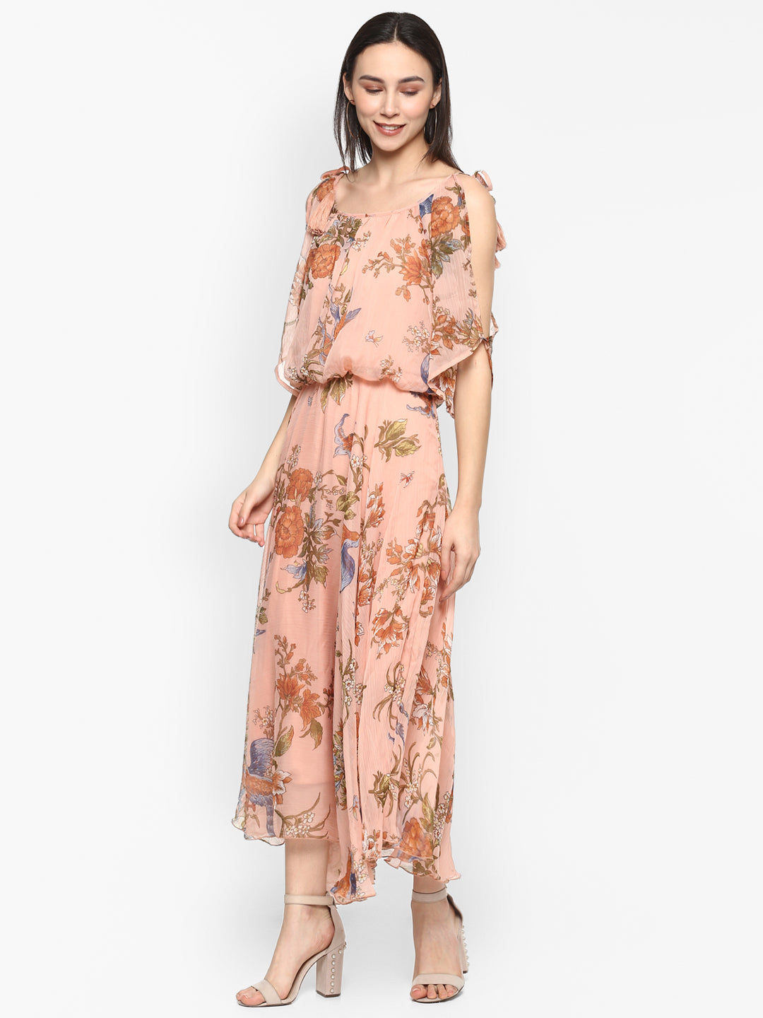 Porsorte Women Poly Chiffon Floral Print Full Maxi Dress